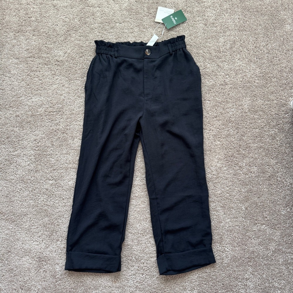 Halara Black Paperbag Waist Cuffed Straight Leg Dress Pants Small NWT